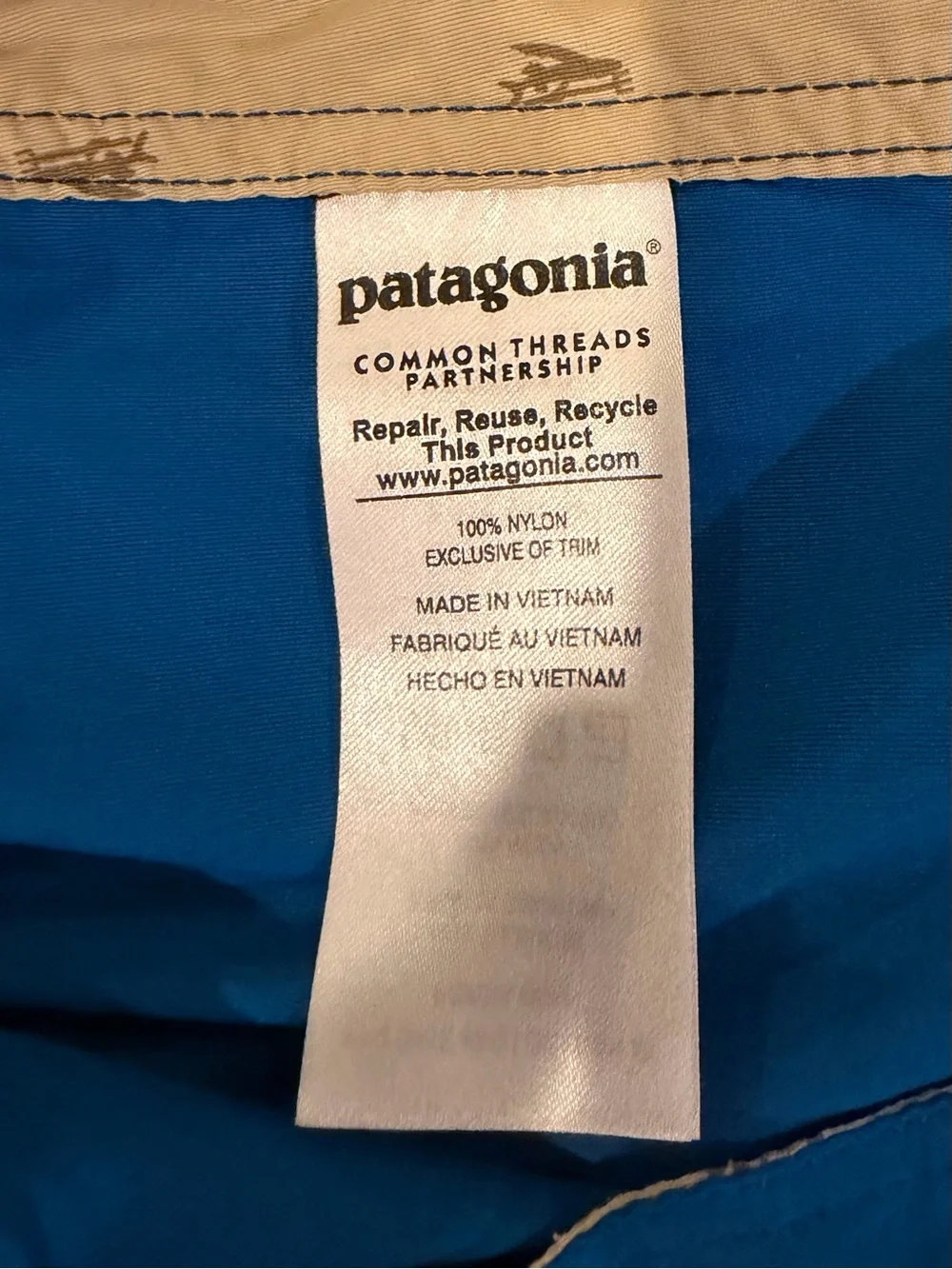 Patagonia Blue Board Shorts with Yellow Drawcord size 32